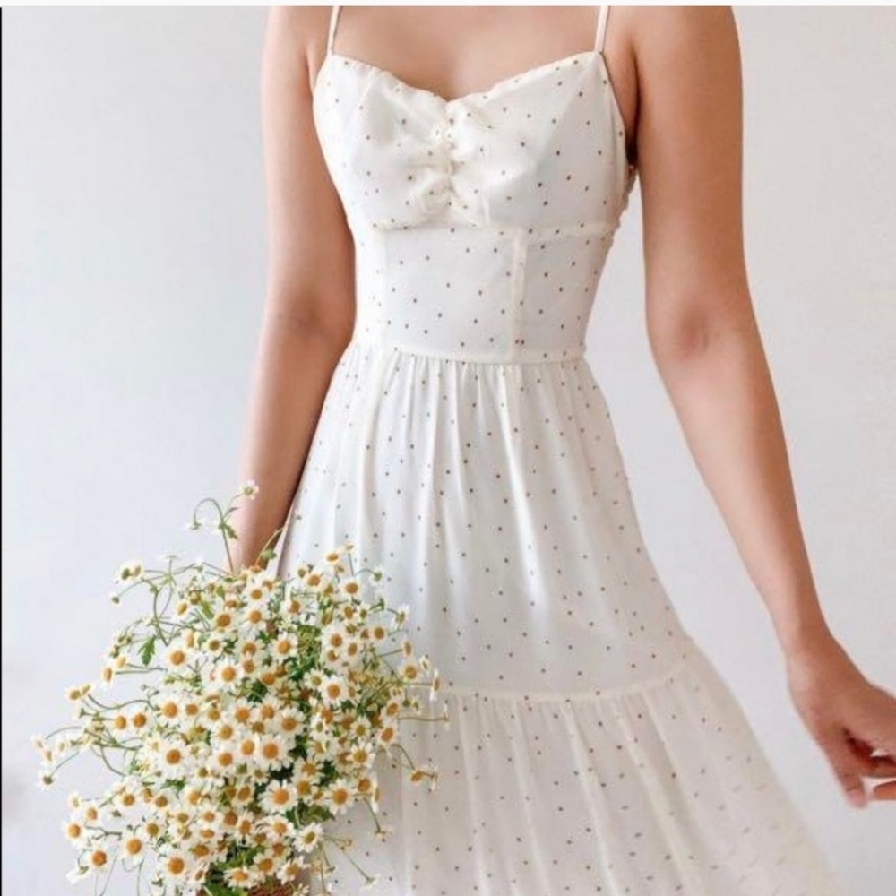 Cream Midi Polkadot Dress Breath of Youth